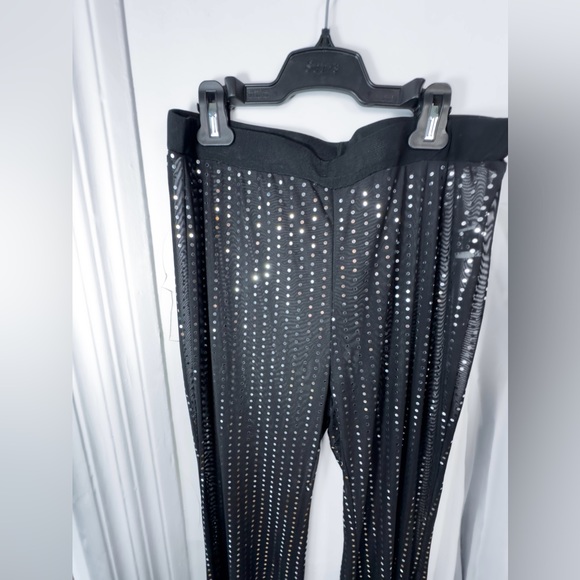Black sheer mesh & silver rhinestone flare leg [L - XL] - Picture 3 of 5